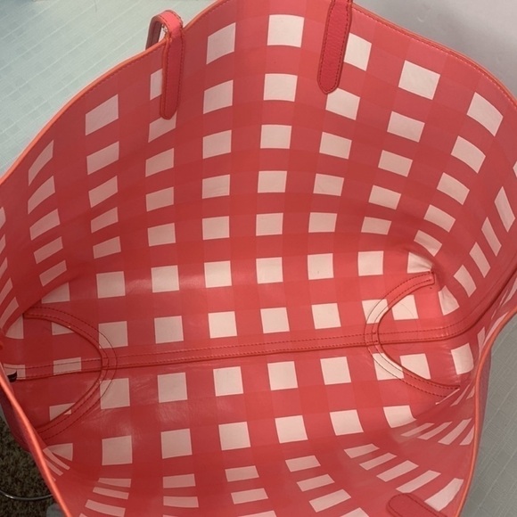 Authentic Draper James Leather Reversible Tote - Coral Gingham - - Picture 8 of 9